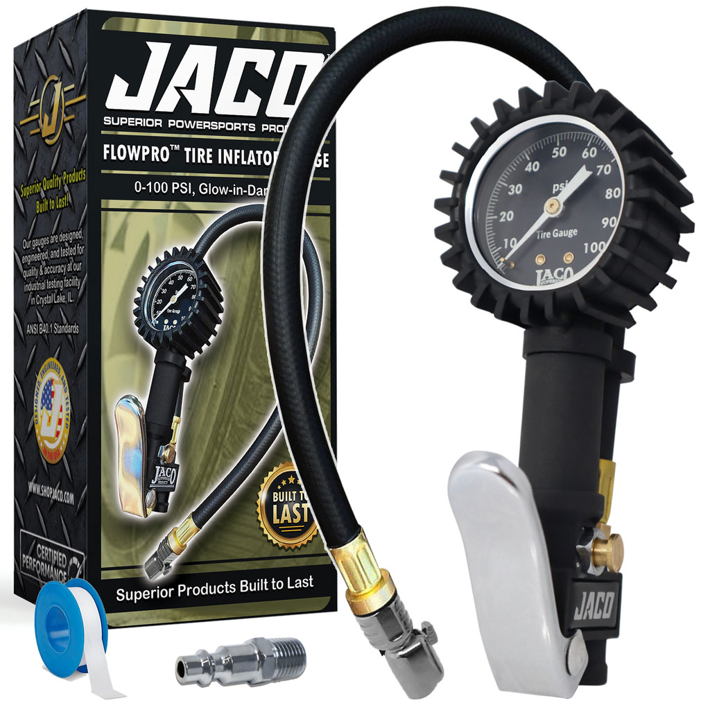 JACO FlowPro Tire Inflator with Pressure Gauge - 100 PSI JACO FlowPro Tire Inflator with Pressure Gauge - 100 PSI
