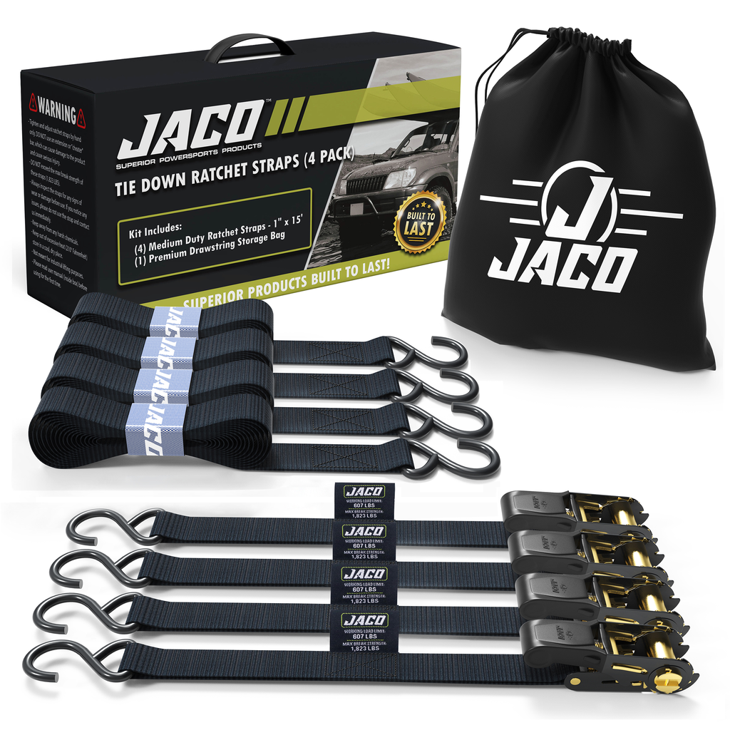 JACO Tie Down Ratchet Straps (Medium Duty) 1 in x 15 ft - Ships Free! JACO Tie Down Ratchet Straps (Medium Duty) 1 in x 15 ft - Ships Free!